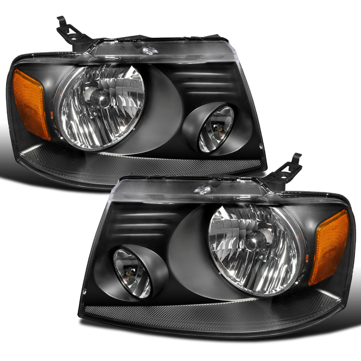 2004-2008 Ford F150 Lincoln Mark LT  Replacement Halogen Headlights Assembly Pair | Black