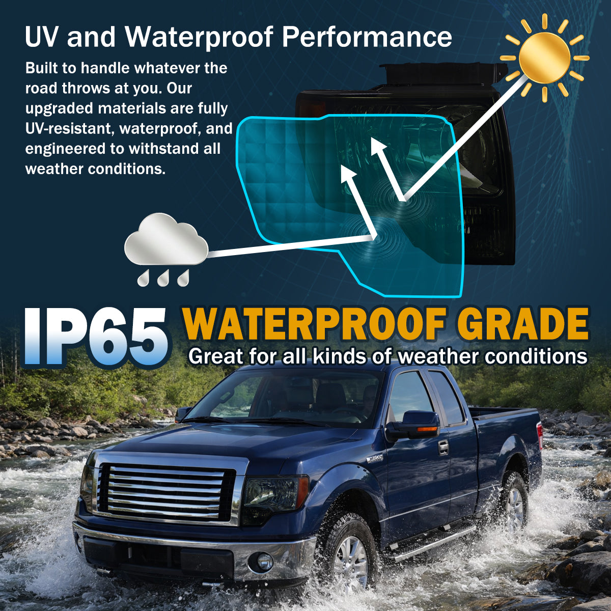 Ronnin - Compatible con Ford F-150 2009-2014 | Par de faros halógenos de repuesto | Ahumados