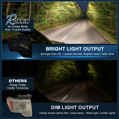 Ronnin - Compatible con Ford F-150 2009-2014 | Par de faros halógenos de repuesto | Ahumados