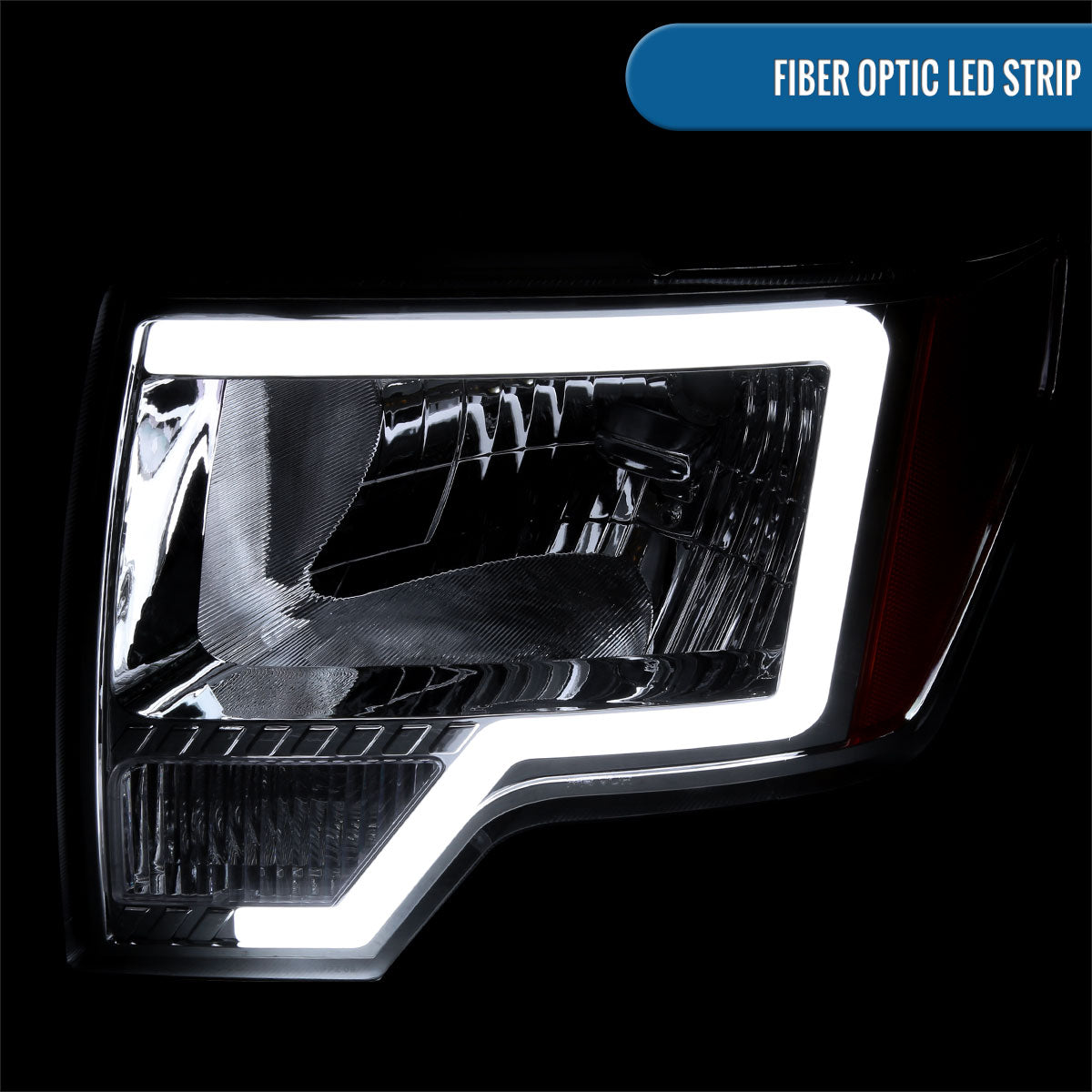 Ronnin - Fits 2009-2014 Ford F150 LED Tube Headlights Replacement Assembly Pair | Chrome