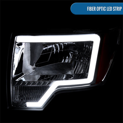 Ronnin - Fits 2009-2014 Ford F150 LED Tube Headlights Replacement Assembly Pair | Chrome