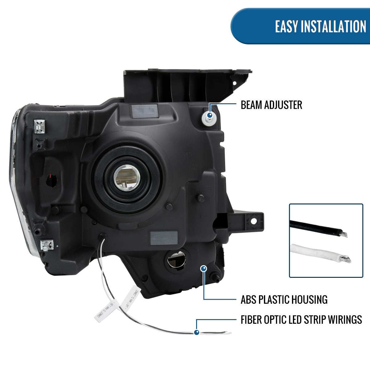 Ronnin - Fits 2009-2014 Ford F150 LED Tube Headlights Replacement Assembly Pair | Chrome