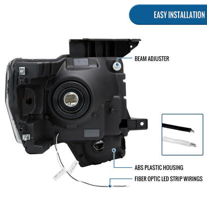 Ronnin - Fits 2009-2014 Ford F150 LED Tube Headlights Replacement Assembly Pair | Chrome