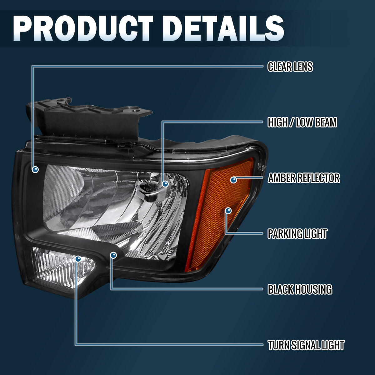 Ronnin - Conjunto de faros delanteros halógenos de repuesto de fábrica para Ford F-150 2009-2014 | Par negro