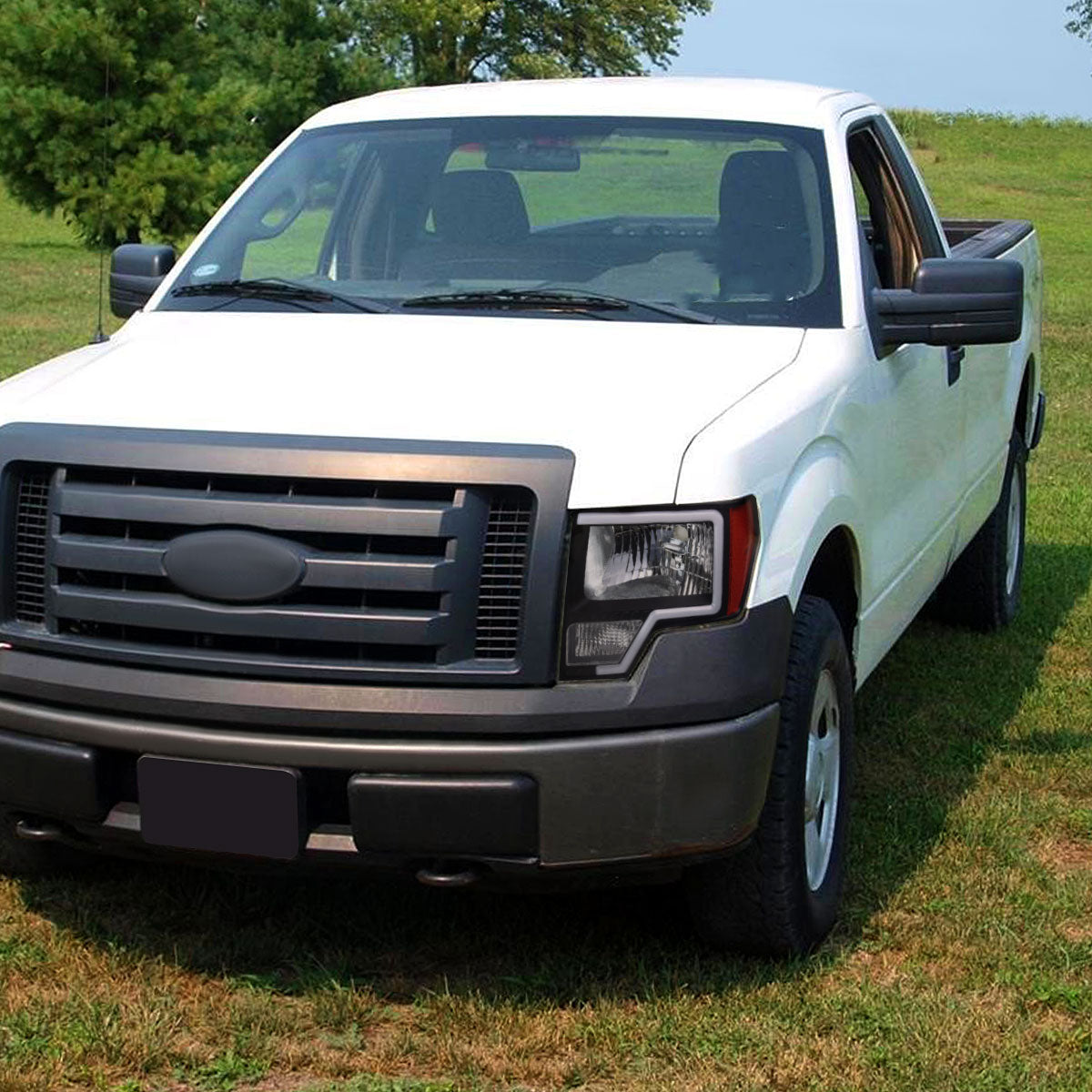 Ronnin - Fits 2009-2014 Ford F150 Pickup Truck LED Tube Headlights Replacement Assembly Pair | Black