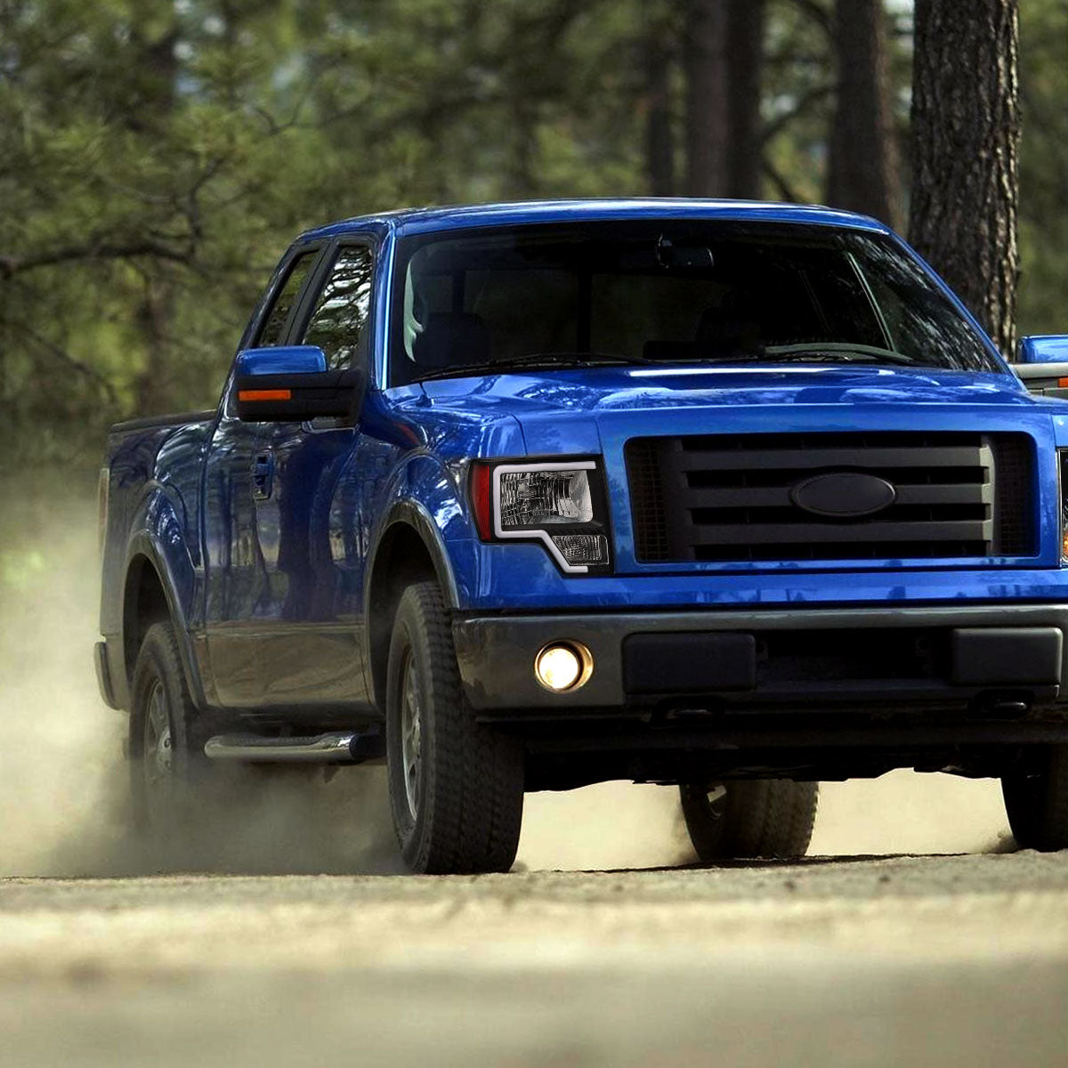 Ronnin - Fits 2009-2014 Ford F150 Pickup Truck LED Tube Headlights Replacement Assembly Pair | Black