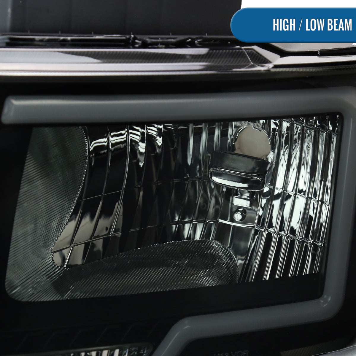 Ronnin - Fits 2009-2014 Ford F150 Pickup Truck LED Tube Headlights Replacement Assembly Pair | Black Smoke