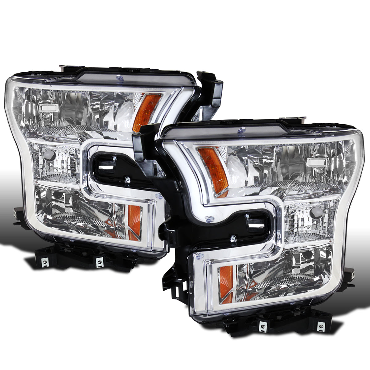 Ronnin - Fits 2015-2017 Ford F150 Factory Replacement Halogen Headlights Assembly Pair | Chrome