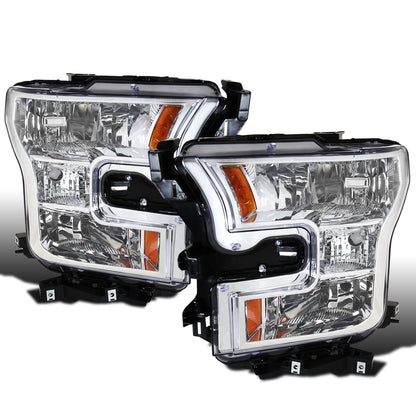 Ronnin - Fits 2015-2017 Ford F150 Factory Replacement Halogen Headlights Assembly Pair | Chrome