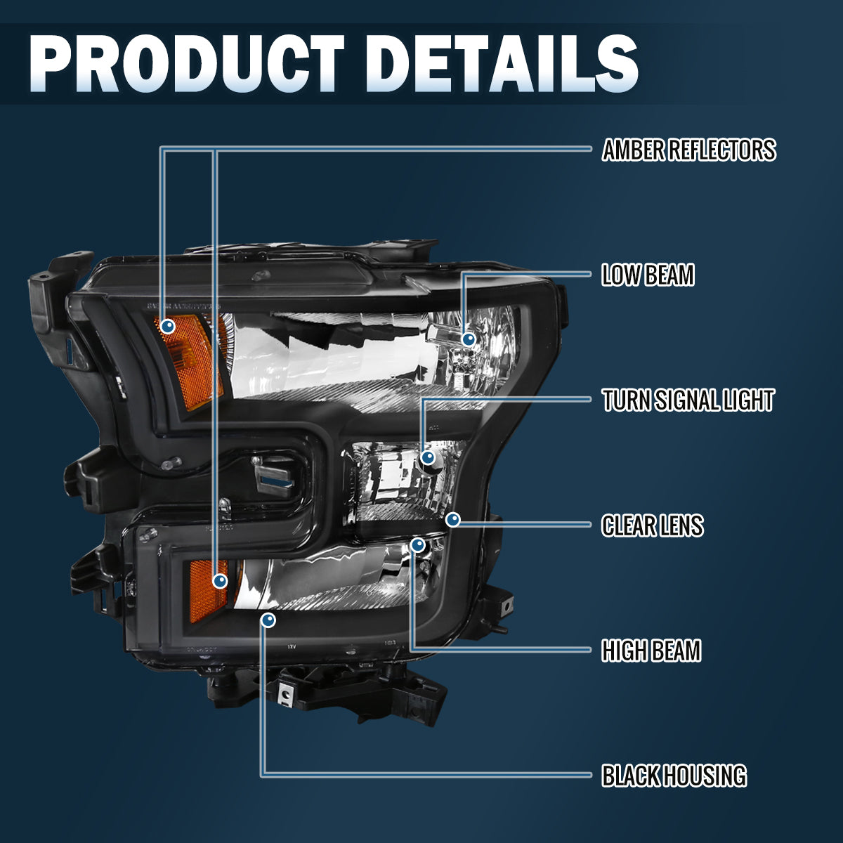 Ronnin - Conjunto de faros delanteros halógenos de repuesto de fábrica para Ford F150 2015-2017 | Par de color negro