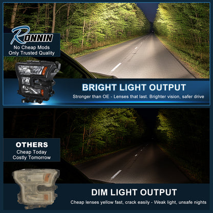 Ronnin - Conjunto de faros delanteros halógenos de repuesto de fábrica para Ford F150 2015-2017 | Par de color negro