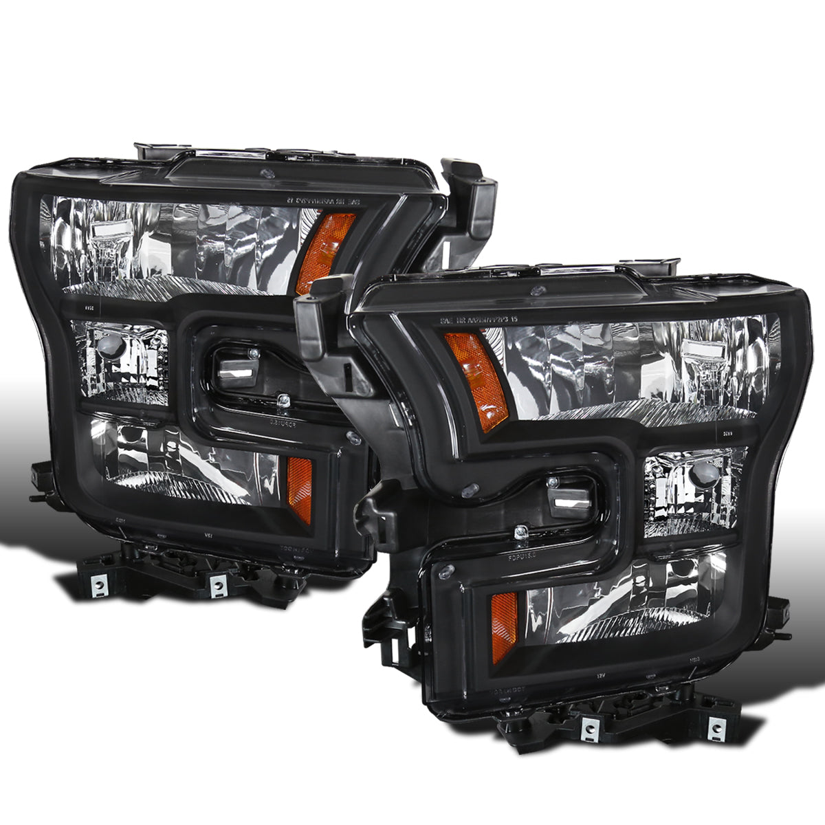 Ronnin - Conjunto de faros delanteros halógenos de repuesto de fábrica para Ford F150 2015-2017 | Par de color negro
