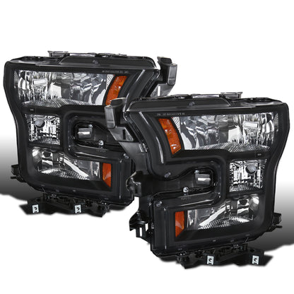 Ronnin - Conjunto de faros delanteros halógenos de repuesto de fábrica para Ford F150 2015-2017 | Par de color negro