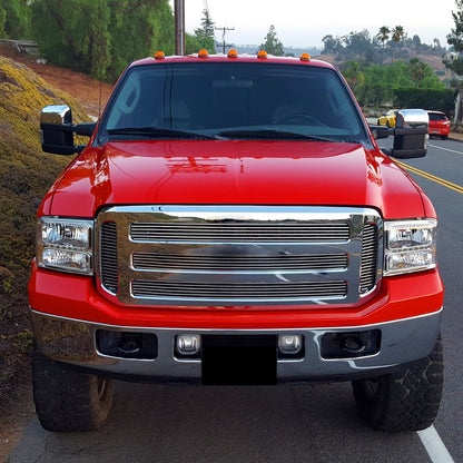 Ronnin - Fits 2005-2007 Ford F250 F350 F450 F550 2005 US Excursion Upgraded Headlights LED Running Lights Assembly Pair | Chrome