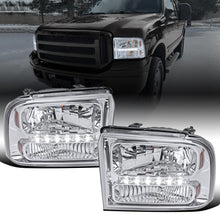 Ronnin - Fits 2005-2007 Ford F250 F350 F450 F550 2005 US Excursion Upgraded Headlights LED Running Lights Assembly Pair | Chrome