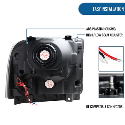 Ronnin - Fits 2005-2007 Ford F250 F350 F450 F550 2005 US Excursion Upgraded Headlights LED Running Lights Assembly Pair | Smoke