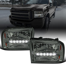 Ronnin - Fits 2005-2007 Ford F250 F350 F450 F550 2005 US Excursion Upgraded Headlights LED Running Lights Assembly Pair | Smoke