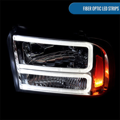 Ronnin - Fits 2005-2007 Ford F250 F350 F450 F550 Super Duty/2005 Excursion Upgraded LED Tube Running Lights Headlights Replacement Assembly Pair | Chrome