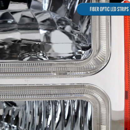 Ronnin - Fits 2005-2007 Ford F250 F350 F450 F550 Super Duty/2005 Excursion Upgraded LED Tube Running Lights Headlights Replacement Assembly Pair | Chrome