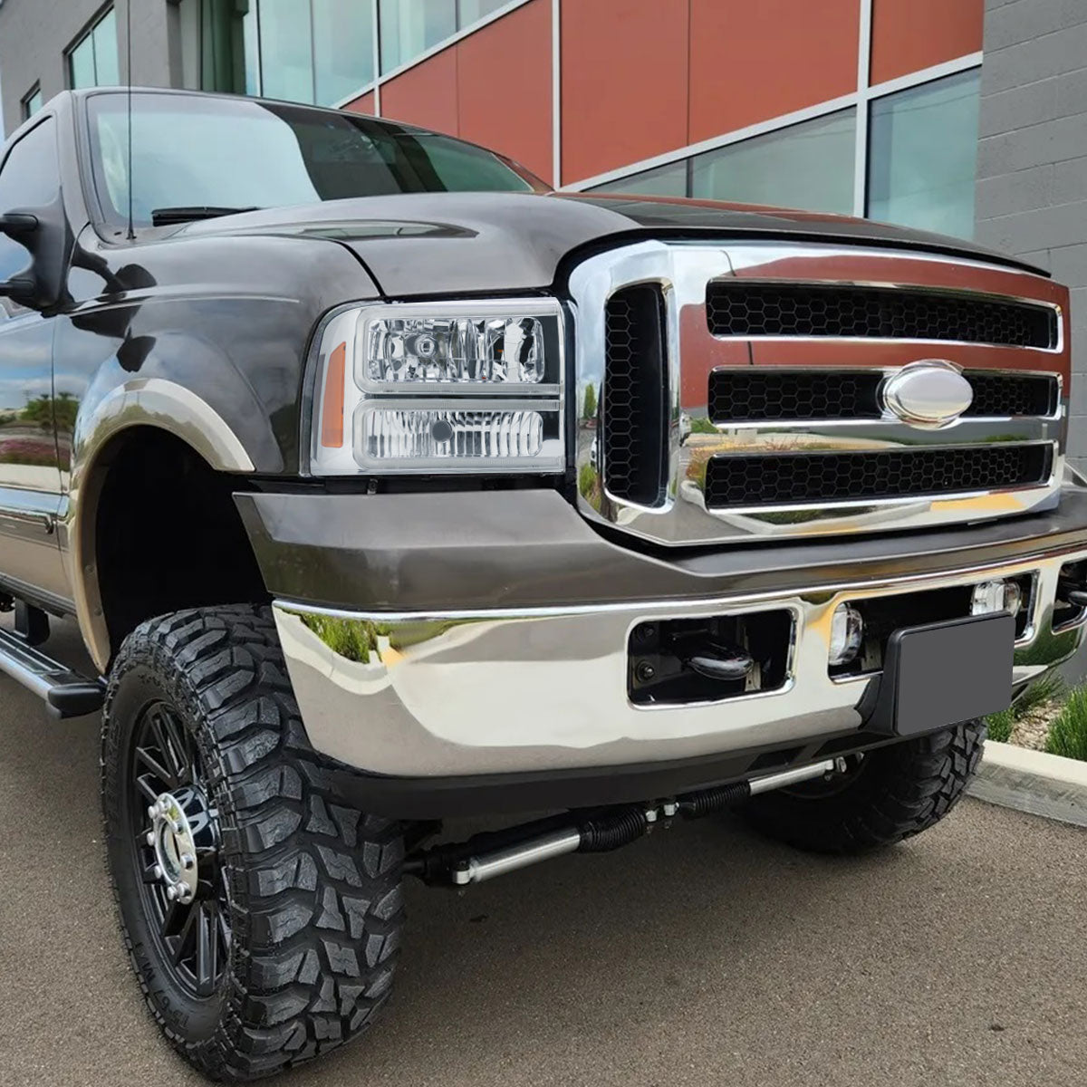 Ronnin - Fits 2005-2007 Ford F250 F350 F450 F550 Super Duty/2005 Excursion Upgraded LED Tube Running Lights Headlights Replacement Assembly Pair | Chrome