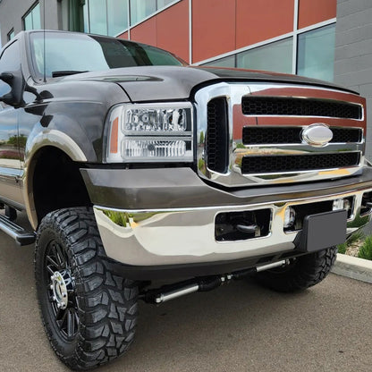 Ronnin - Fits 2005-2007 Ford F250 F350 F450 F550 Super Duty/2005 Excursion Upgraded LED Tube Running Lights Headlights Replacement Assembly Pair | Chrome