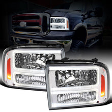 Ronnin - Fits 2005-2007 Ford F250 F350 F450 F550 Super Duty/2005 Excursion Upgraded LED Tube Running Lights Headlights Replacement Assembly Pair | Chrome