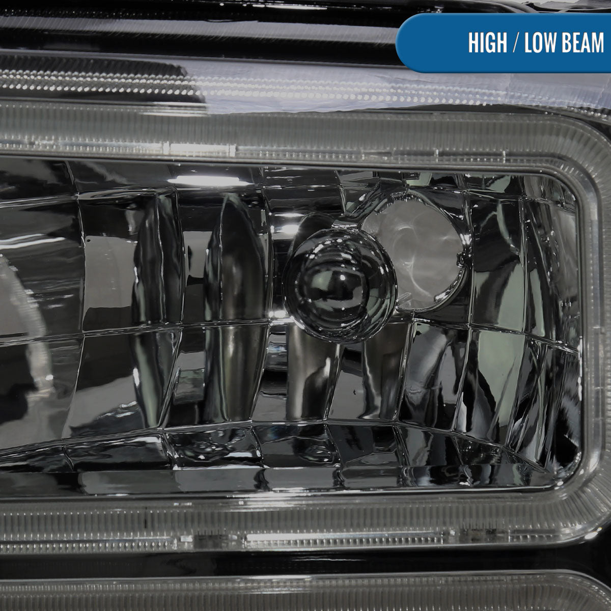 Ronnin - Fits 2005-2007 Ford F250 F350 F450 F550 Super Duty/2005 Excursion Upgraded LED Tube Running Lights Headlights Replacement Assembly Pair | Smoke