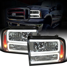 Ronnin - Fits 2005-2007 Ford F250 F350 F450 F550 Super Duty/2005 Excursion Upgraded LED Tube Running Lights Headlights Replacement Assembly Pair | Smoke
