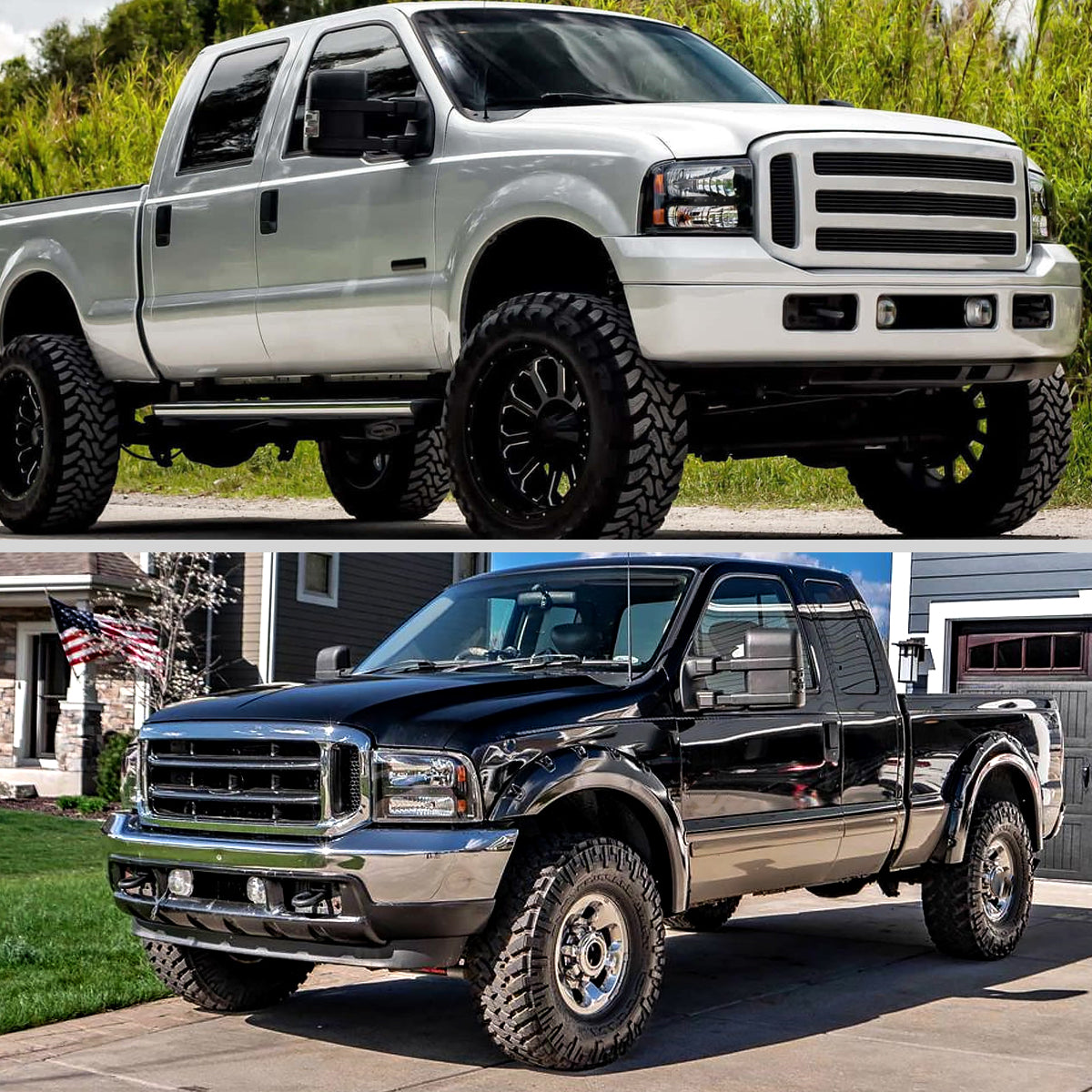 Ronnin - Fits 2005-2007 Ford F250 F350 F450 F550 2005 US Excursion Upgraded Headlights LED Running Lights Assembly Pair | Black