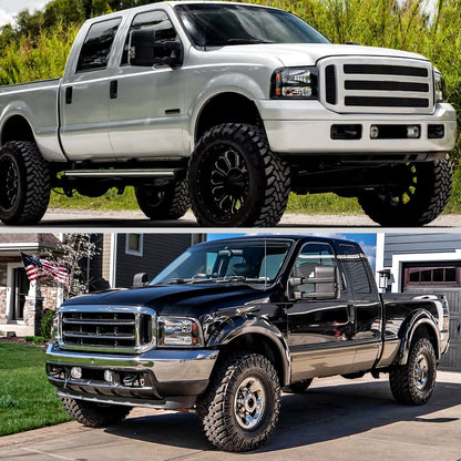 Ronnin - Fits 2005-2007 Ford F250 F350 F450 F550 2005 US Excursion Upgraded Headlights LED Running Lights Assembly Pair | Black