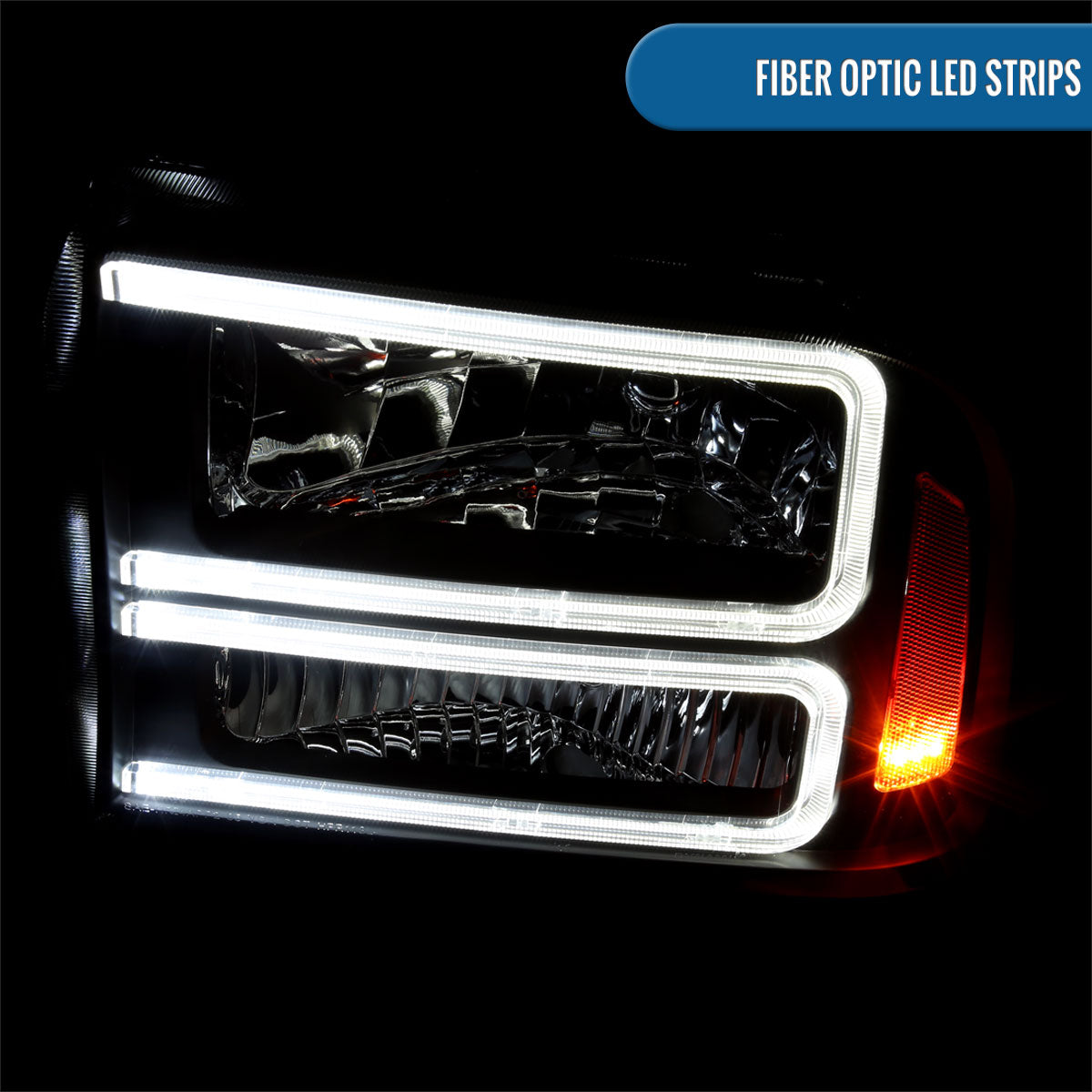 Ronnin - Fits 2005-2007 Ford F250 F350 F450 F550 Super Duty/2005 Excursion Upgraded LED Tube Running Lights Headlights Replacement Assembly Pair | Black