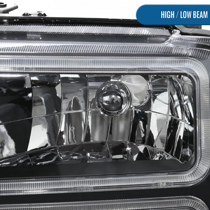 Ronnin - Fits 2005-2007 Ford F250 F350 F450 F550 Super Duty/2005 Excursion Upgraded LED Tube Running Lights Headlights Replacement Assembly Pair | Black