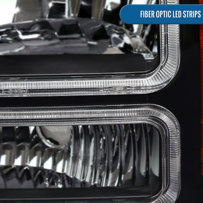 Ronnin - Fits 2005-2007 Ford F250 F350 F450 F550 Super Duty/2005 Excursion Upgraded LED Tube Running Lights Headlights Replacement Assembly Pair | Black