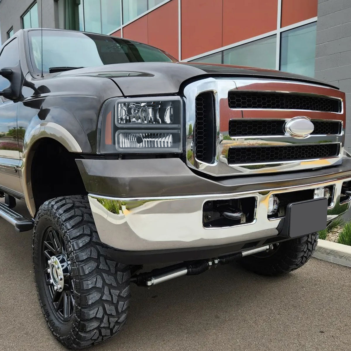 Ronnin - Fits 2005-2007 Ford F250 F350 F450 F550 Super Duty/2005 Excursion Upgraded LED Tube Running Lights Headlights Replacement Assembly Pair | Black