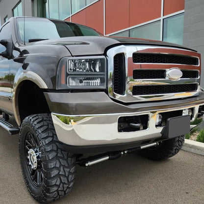 Ronnin - Fits 2005-2007 Ford F250 F350 F450 F550 Super Duty/2005 Excursion Upgraded LED Tube Running Lights Headlights Replacement Assembly Pair | Black