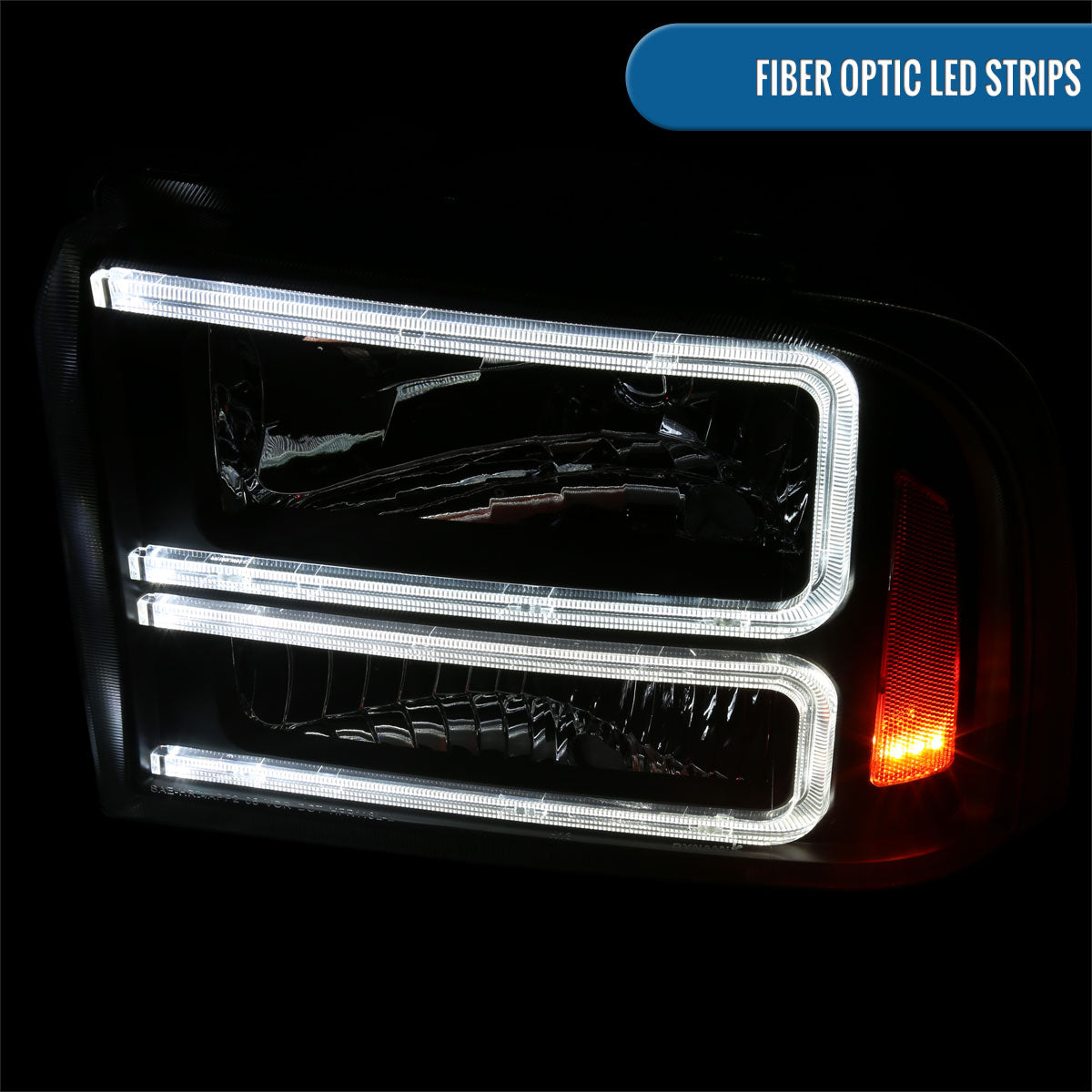 Ronnin - Fits 2005-2007 Ford F250 F350 F450 F550 Super Duty/2005 Excursion Upgraded LED Tube Running Lights Headlights Replacement Assembly Pair | Black Smoke