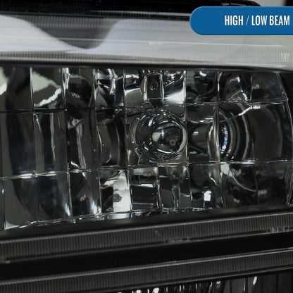 Ronnin - Fits 2005-2007 Ford F250 F350 F450 F550 Super Duty/2005 Excursion Upgraded LED Tube Running Lights Headlights Replacement Assembly Pair | Black Smoke