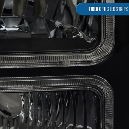 Ronnin - Fits 2005-2007 Ford F250 F350 F450 F550 Super Duty/2005 Excursion Upgraded LED Tube Running Lights Headlights Replacement Assembly Pair | Black Smoke