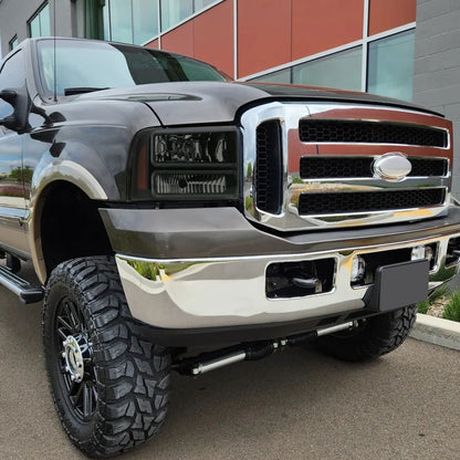 Ronnin - Fits 2005-2007 Ford F250 F350 F450 F550 Super Duty/2005 Excursion Upgraded LED Tube Running Lights Headlights Replacement Assembly Pair | Black Smoke