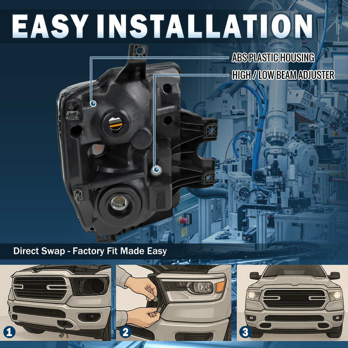 Ronnin - Compatible con Ford F250 F350 F450 F550 2008-2010 Par de faros de repuesto | Cromado