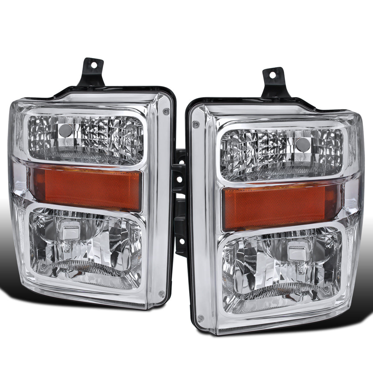 Ronnin - Compatible con Ford F250 F350 F450 F550 2008-2010 Par de faros de repuesto | Cromado