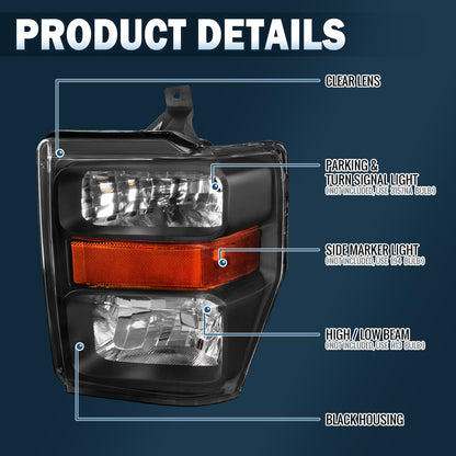 Ronnin - Conjunto de faros delanteros de repuesto para Ford F250 F350 F450 F550 2008-2010 | Negro