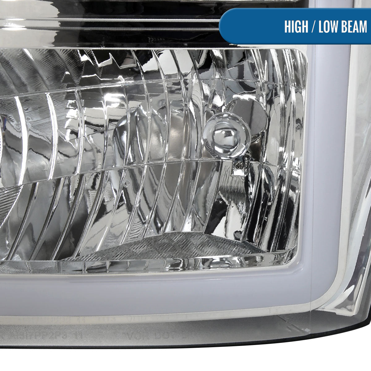 Ronnin - Fits 2011-2016 Ford F250 F350 F450 F550 Super Duty Upgraded LED Tube Animated Startup Effect Headlights Replacement Assembly Pair | Chrome