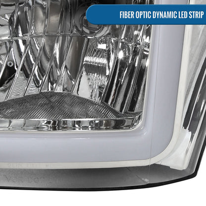 Ronnin - Fits 2011-2016 Ford F250 F350 F450 F550 Super Duty Upgraded LED Tube Animated Startup Effect Headlights Replacement Assembly Pair | Chrome