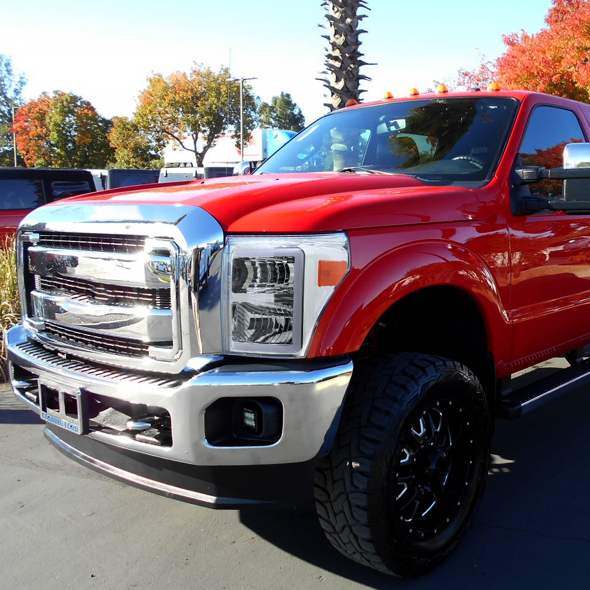 Ronnin - Fits 2011-2016 Ford F250 F350 F450 F550 Super Duty Upgraded LED Tube Animated Startup Effect Headlights Replacement Assembly Pair | Chrome