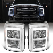 Ronnin - Fits 2011-2016 Ford F250 F350 F450 F550 Super Duty Upgraded LED Tube Animated Startup Effect Headlights Replacement Assembly Pair | Chrome