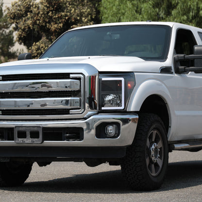 Ronnin - Fits 2011-2016 Ford F250 F350 F450 F550 Super Duty Upgraded LED Tube Headlights Replacement Animated Startup Effect  Assembly Pair | Black