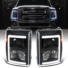 Ronnin - Fits 2011-2016 Ford F250 F350 F450 F550 Super Duty Upgraded LED Tube Headlights Replacement Animated Startup Effect  Assembly Pair | Black