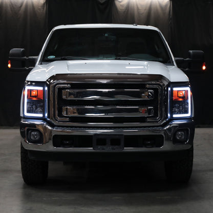 Ronnin - Fits 2011-2016 Ford F250 F350 F450 F550 Super Duty Upgraded LED Tube Headlights Replacement Animated Startup Effect  Assembly Pair | Black Smoke