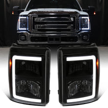 Ronnin - Fits 2011-2016 Ford F250 F350 F450 F550 Super Duty Upgraded LED Tube Headlights Replacement Animated Startup Effect  Assembly Pair | Black Smoke